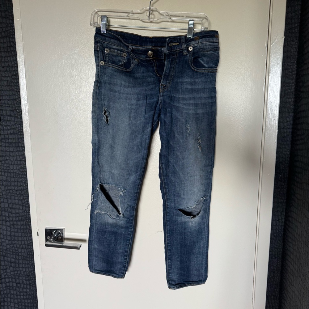 R13 Dark Blue Distressed Skinny Jeans